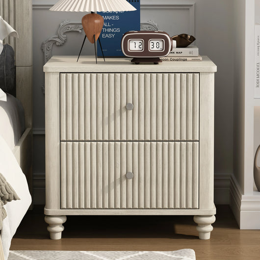 Modern Beige Solid Wood King Bed and 2 Nightstands Set