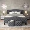 Luxury Grey Tufted Upholstered Bed Frame with Nailhead Trim