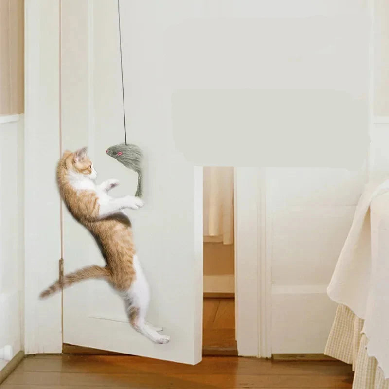 Interactive Cat Mouse Toy – Hanging Retractable Teaser Stick with Scratch Rope