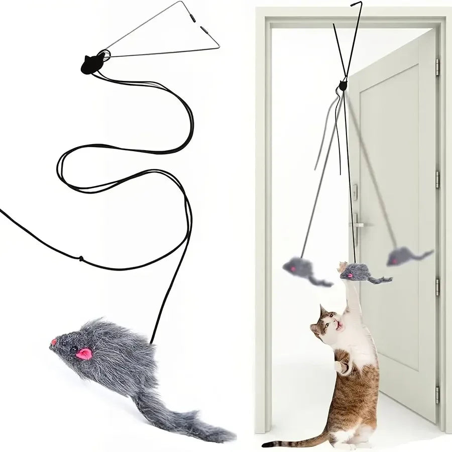Interactive Cat Mouse Toy – Hanging Retractable Teaser Stick with Scratch Rope