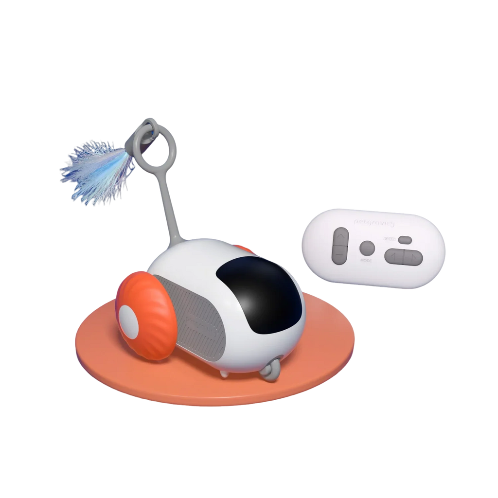 Interactive Remote-Controlled Cat Toy – Racing Car with Feather Teaser & Rat Design