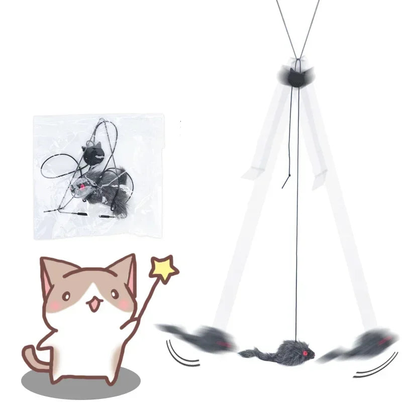 Interactive Cat Mouse Toy – Hanging Retractable Teaser Stick with Scratch Rope