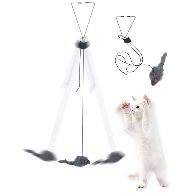 Interactive Cat Mouse Toy – Hanging Retractable Teaser Stick with Scratch Rope