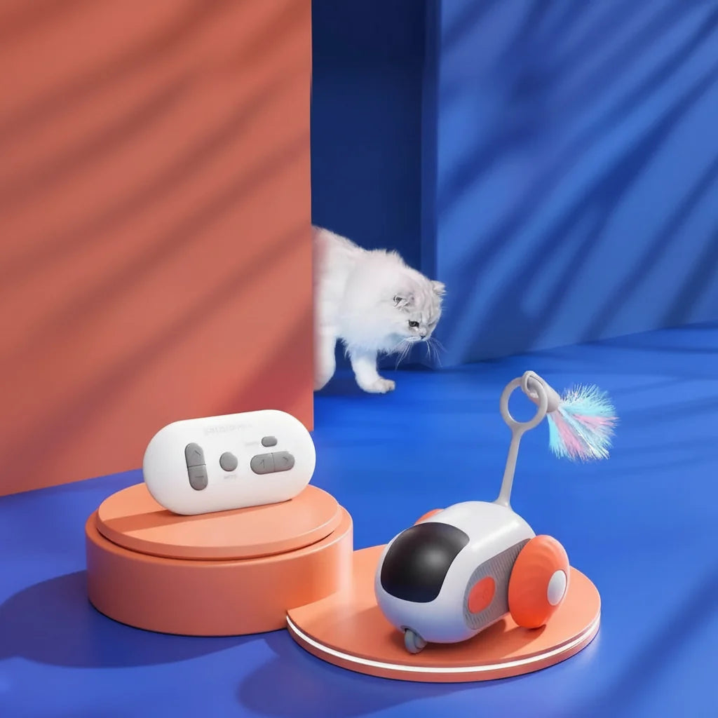 Interactive Remote-Controlled Cat Toy – Racing Car with Feather Teaser & Rat Design